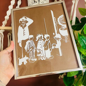 VTG Marion K 1978 Silhouette Wall‎ Art Paper Craft Children Framed Brown White